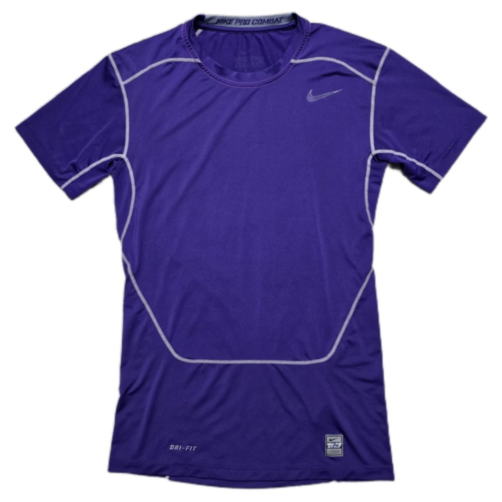 Nike Pro Combat Dri Fit Compression Shirt Mens L Short Sleeve Athletic Purple